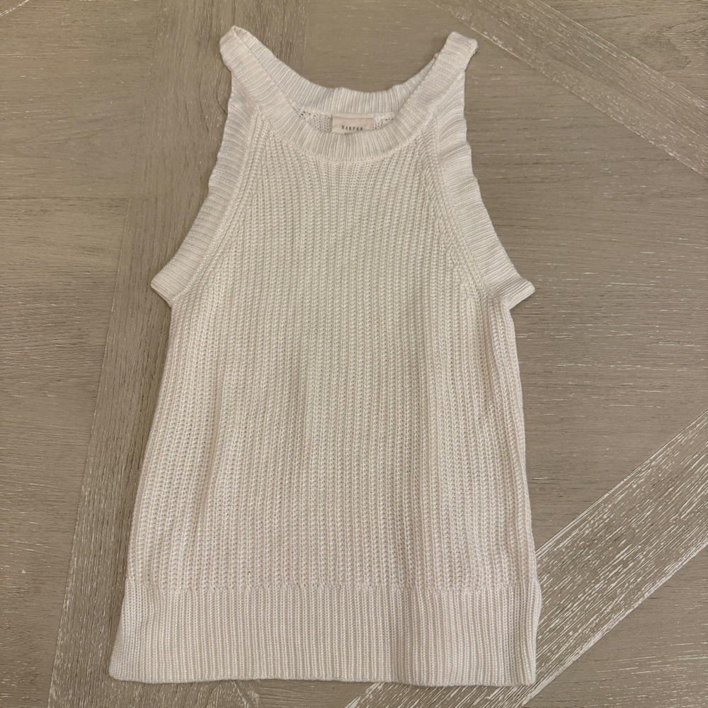 Cream Ribbed Sleeveless Tank Top